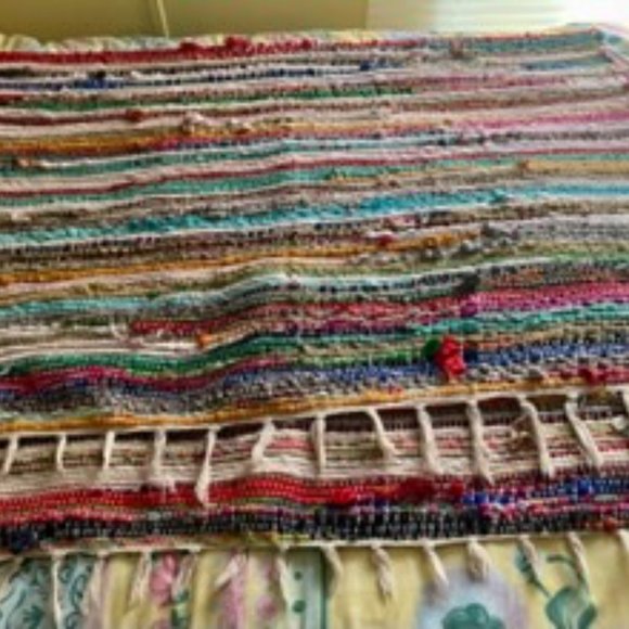 60" x 36" HANDMADE WOVEN COLORFUL SARI SILK RAG RUG - Picture 2 of 5
